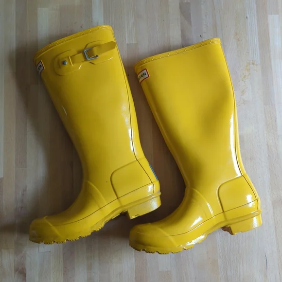 Hunter Original Kids Gloss Classic Yellow Rain Boots Big Kid 4 Youth - Picture 4 of 11